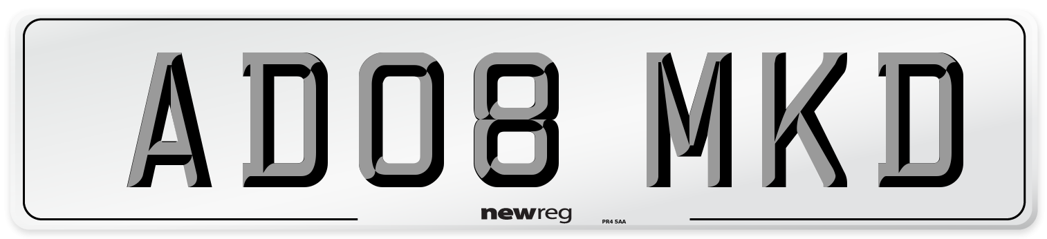 AD08 MKD Number Plate from New Reg